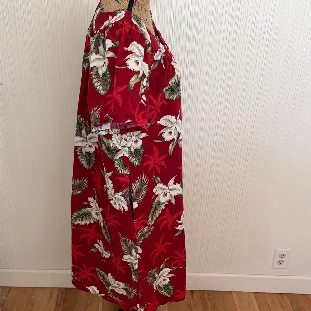 Vintage KY’S Red Floral Midi Dress/moo Moo with White Bloom Print Made in Hawaii - Picture 6 of 10
